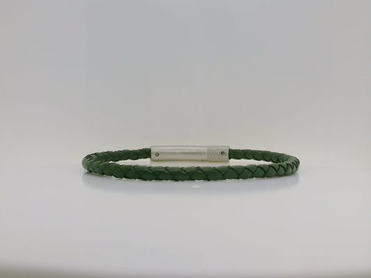 Gent's Green Braided Leather Bracelet