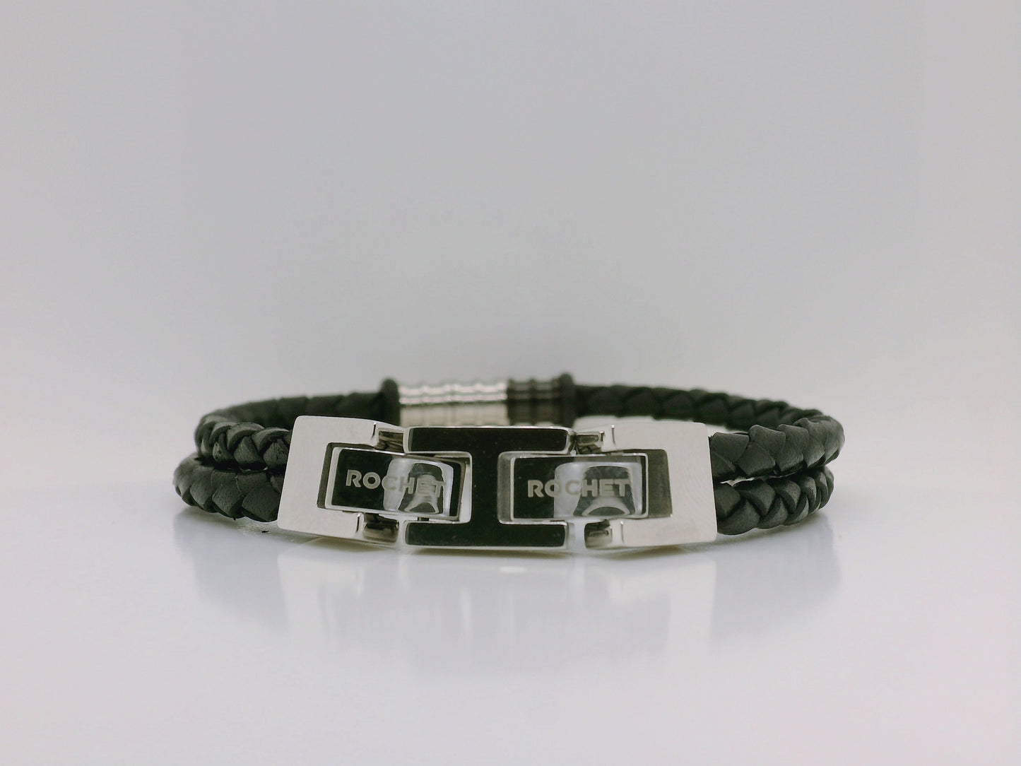 Black Braided Leather Bracelet with Stainless Steel Detail