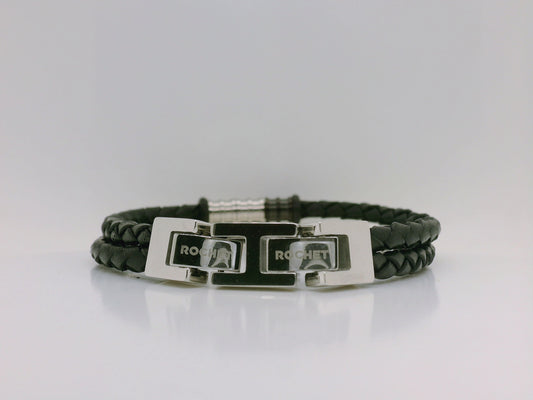 Black Braided Leather Bracelet with Stainless Steel Detail