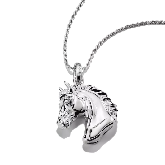 Silver Horse Head Necklace with Zirconia Elyndra