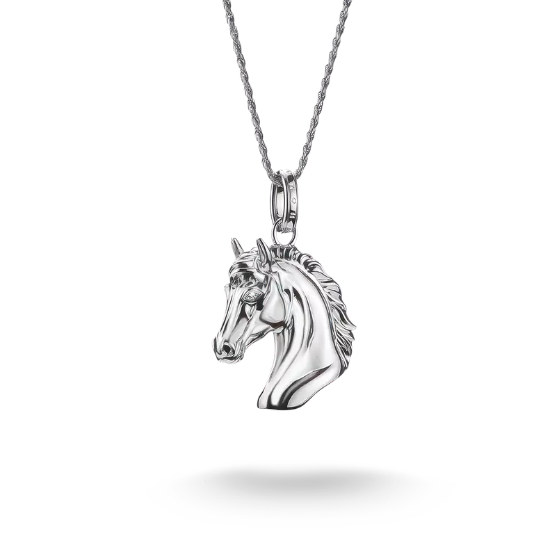 Silver Horse Head Necklace with Zirconia Elyndra