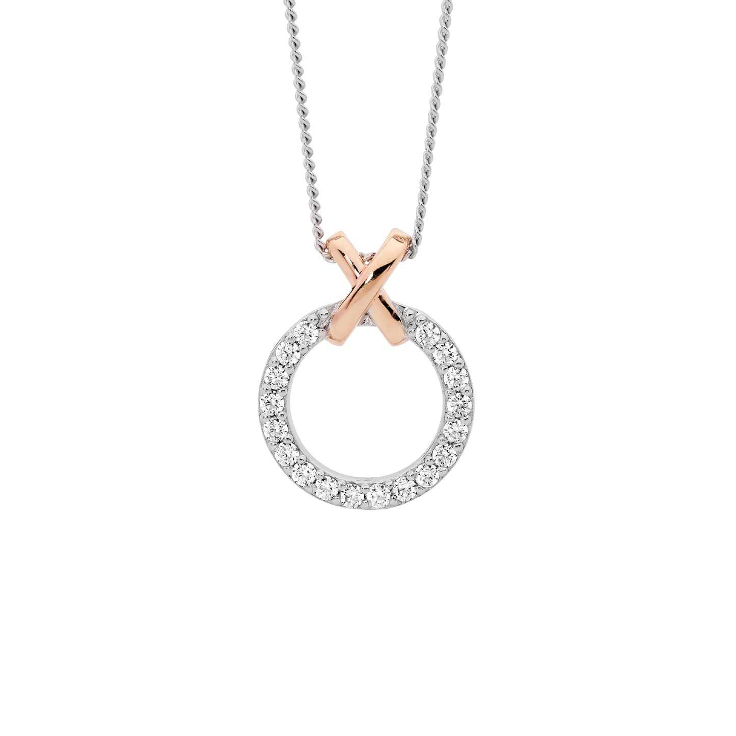 Rose Plated Open Circle X Necklace