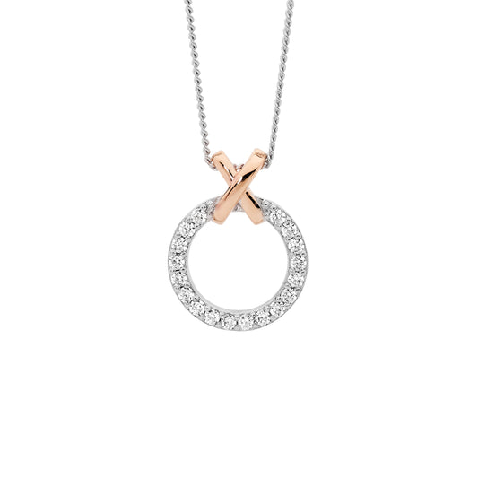 Rose Plated Open Circle X Necklace