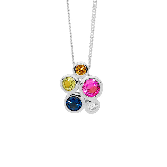 Silver Multi-Coloured Cluster Necklace