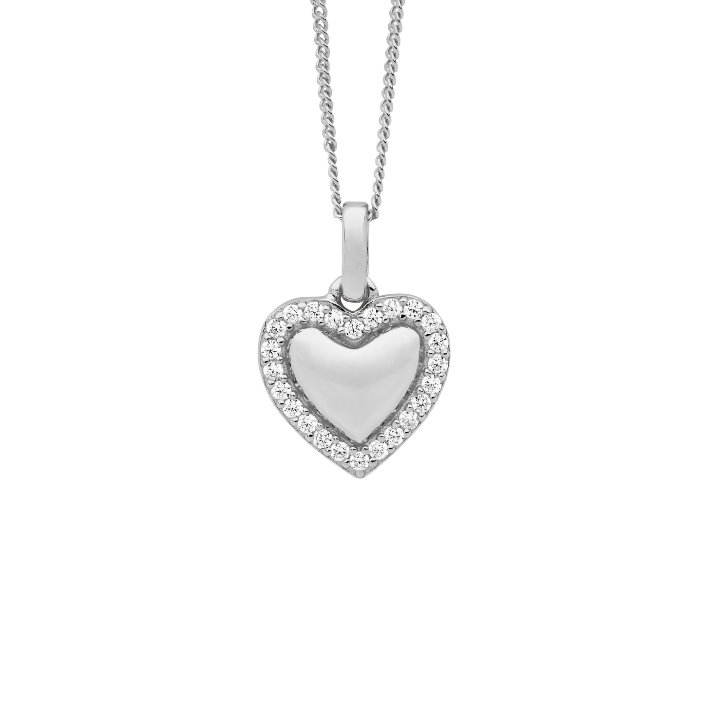 Silver Heart CZ Surround Necklace