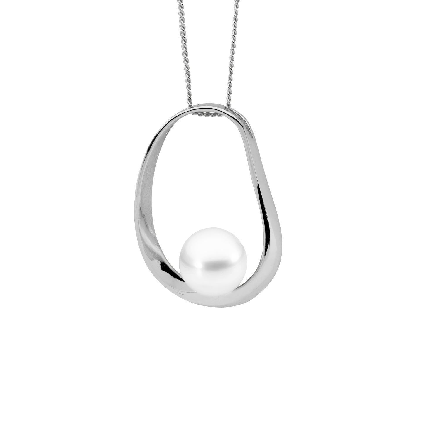 Silver Large Open Oval Pearl Necklace