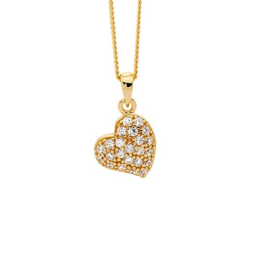 Sterling Silver Yellow Gold Plated Cubic Zirconia Heart Pendant