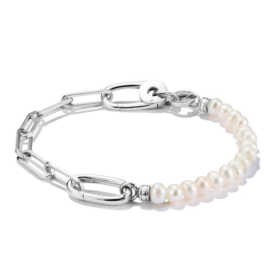 Connect Charm Paperclip Bracelet with Pearls - Silver