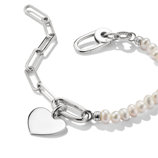Connect Charm Paperclip Bracelet with Pearls - Silver