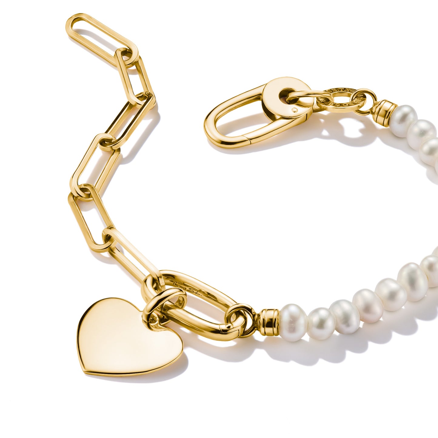 Connect Charm Paperclip Bracelet with Pearls - Gold-Plated