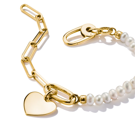 Connect Charm Paperclip Bracelet with Pearls - Gold-Plated