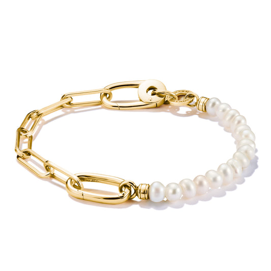 Connect Charm Paperclip Bracelet with Pearls - Gold-Plated