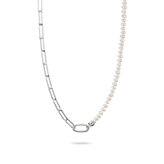 Connect Charm Paperclip Necklace with Pearls