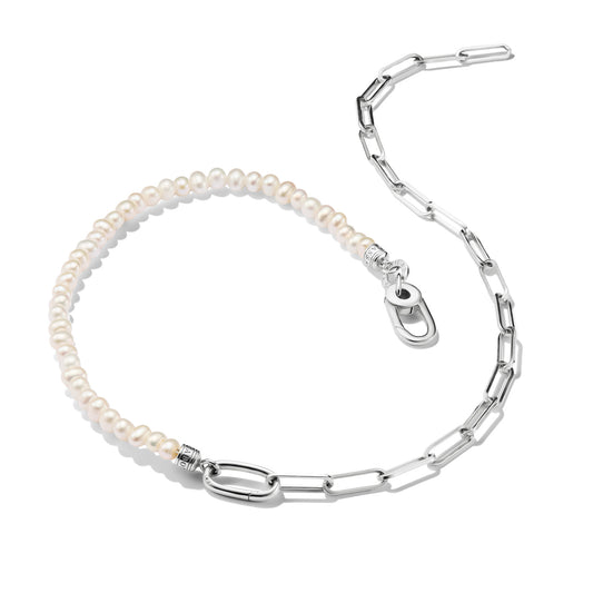 Connect Charm Paperclip Necklace with Pearls