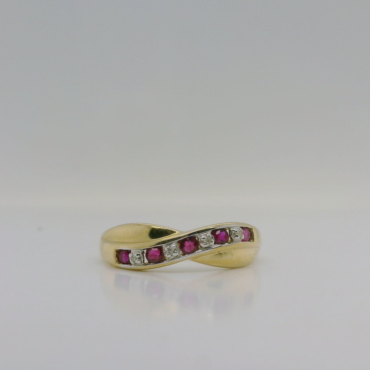 9ct Yellow Gold Natural Ruby &amp; Diamond Crossover Ring – Size N