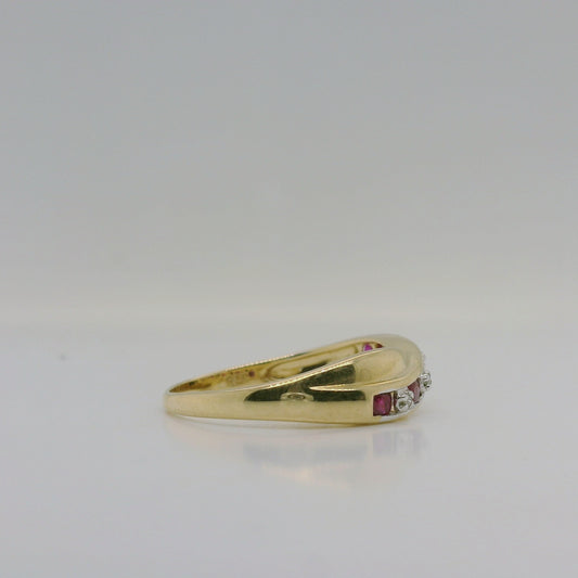 9ct Yellow Gold Natural Ruby & Diamond Crossover Ring – Size N