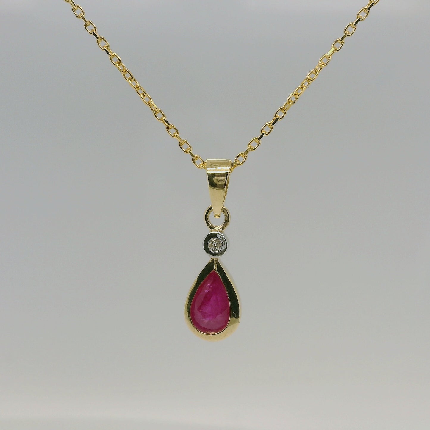 9ct Yellow Gold Natural Ruby & Diamond Pendant