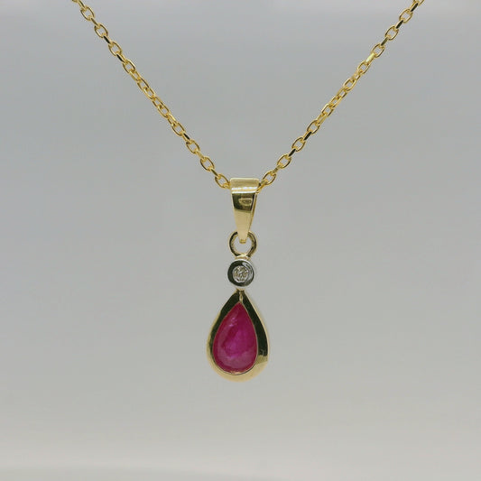 9ct Yellow Gold Natural Ruby & Diamond Pendant
