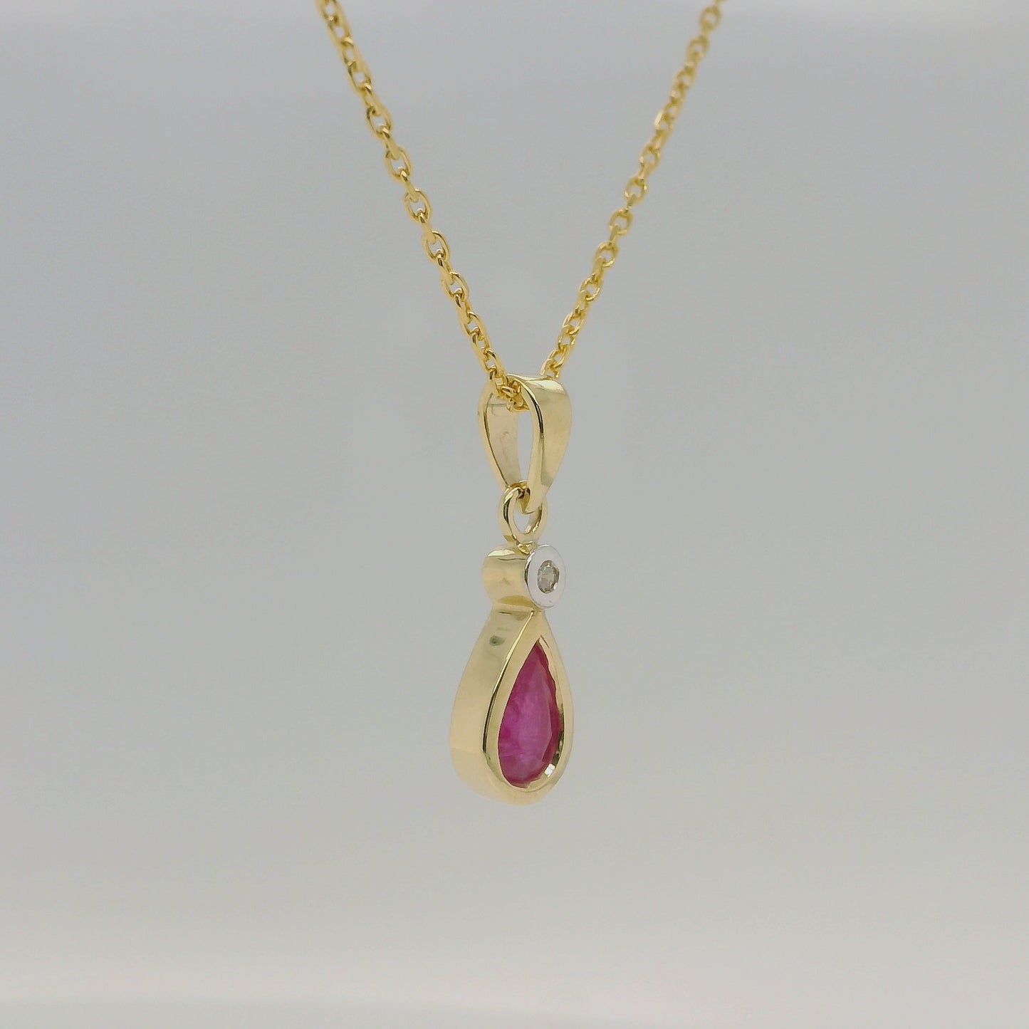 9ct Yellow Gold Natural Ruby & Diamond Pendant