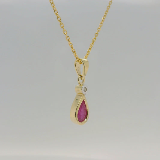 9ct Yellow Gold Natural Ruby & Diamond Pendant