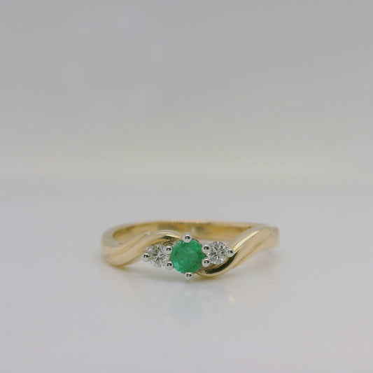 Emerald & Diamond Three-Stone Ring