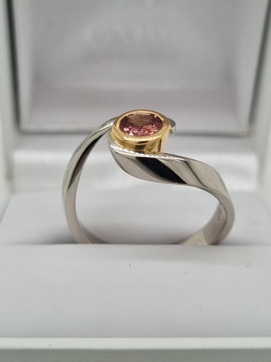 18ct Yellow Gold and Plat Padparadscha Ring from GMW Jewellery in Blenheim NZ