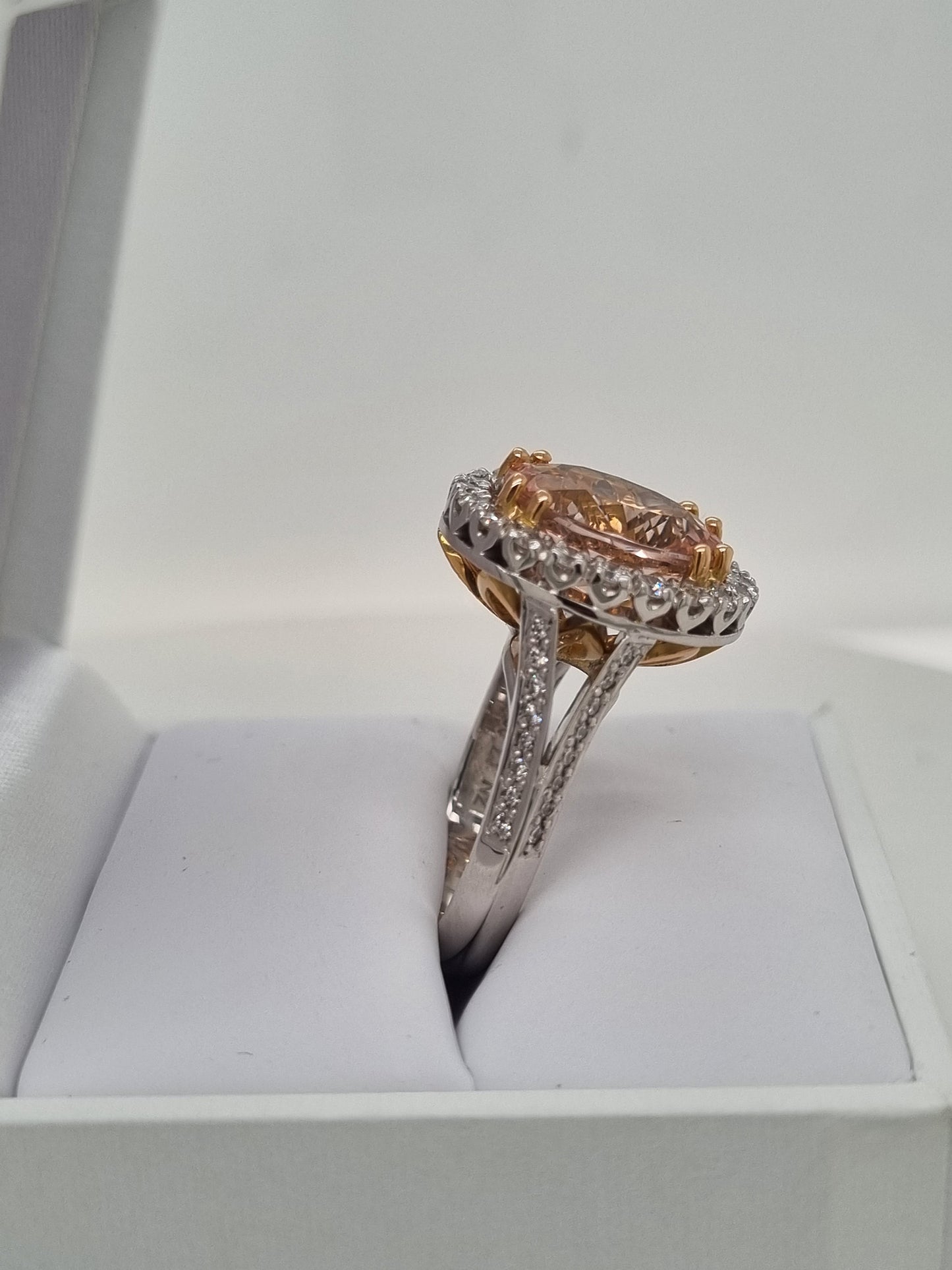 18ct Gold Morganite and Diamond cluster Ring from GMW Jewellery in Blenheim NZ