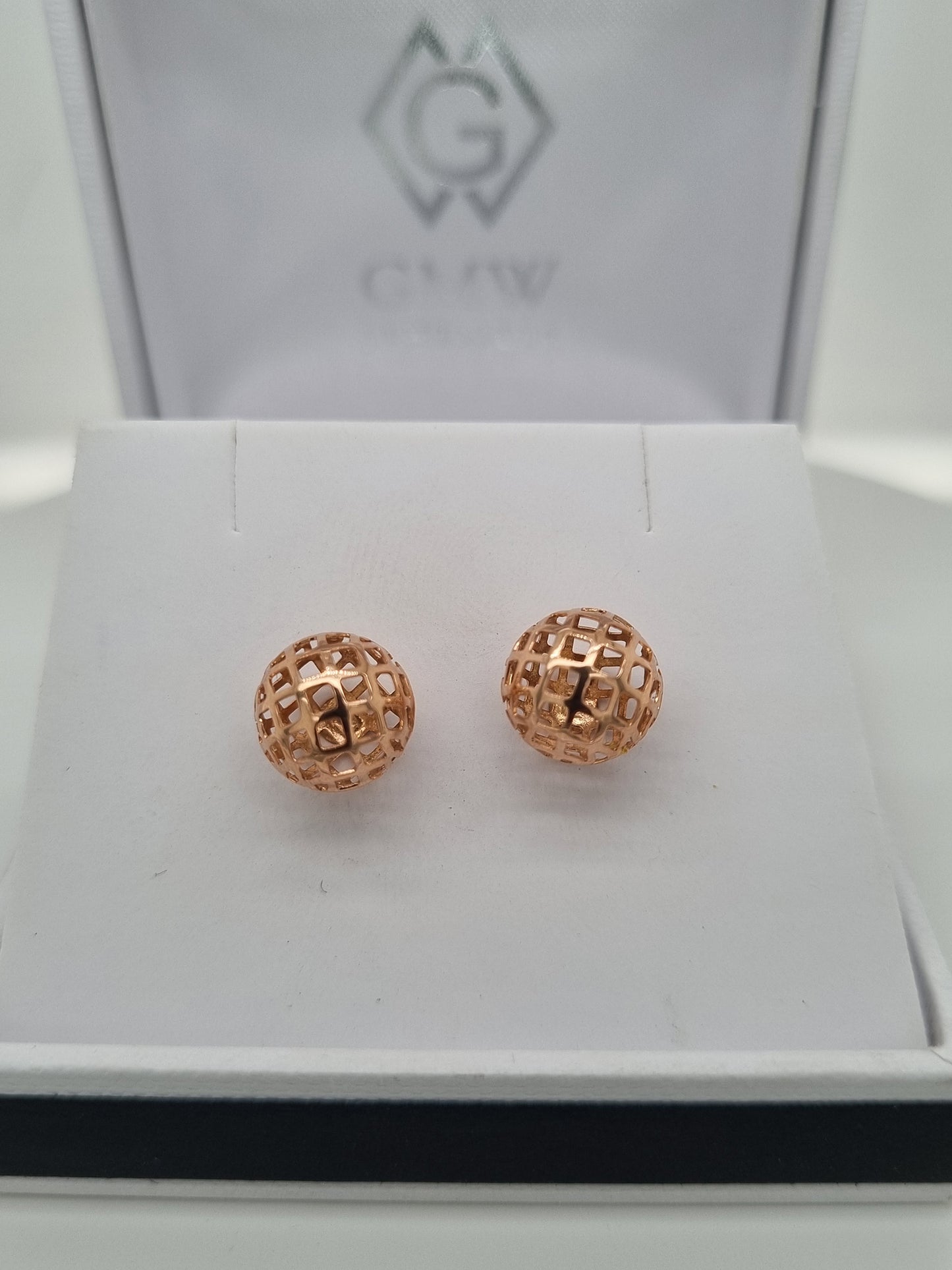 9ct Rose Gold filigree studs from GMW Jewellery in Blenheim NZ 