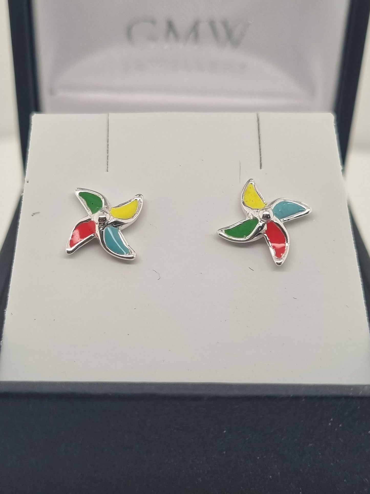 Sterling Silver multi coloured windmill studs