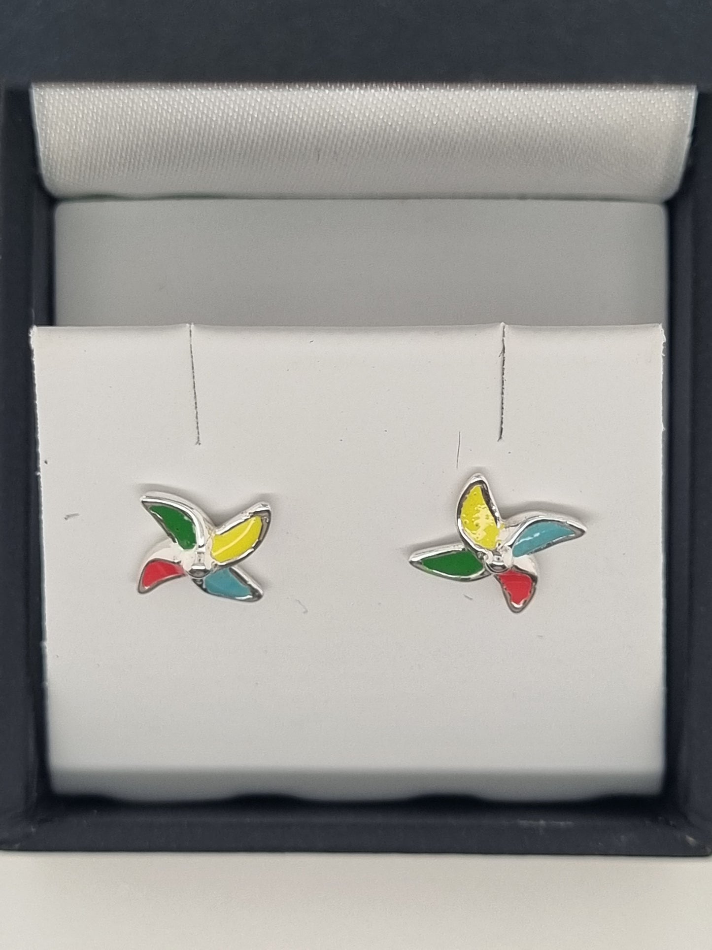 Sterling Silver multi coloured windmill studs