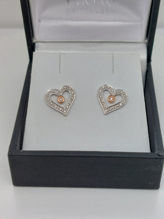 Diamond Set Heart Studs