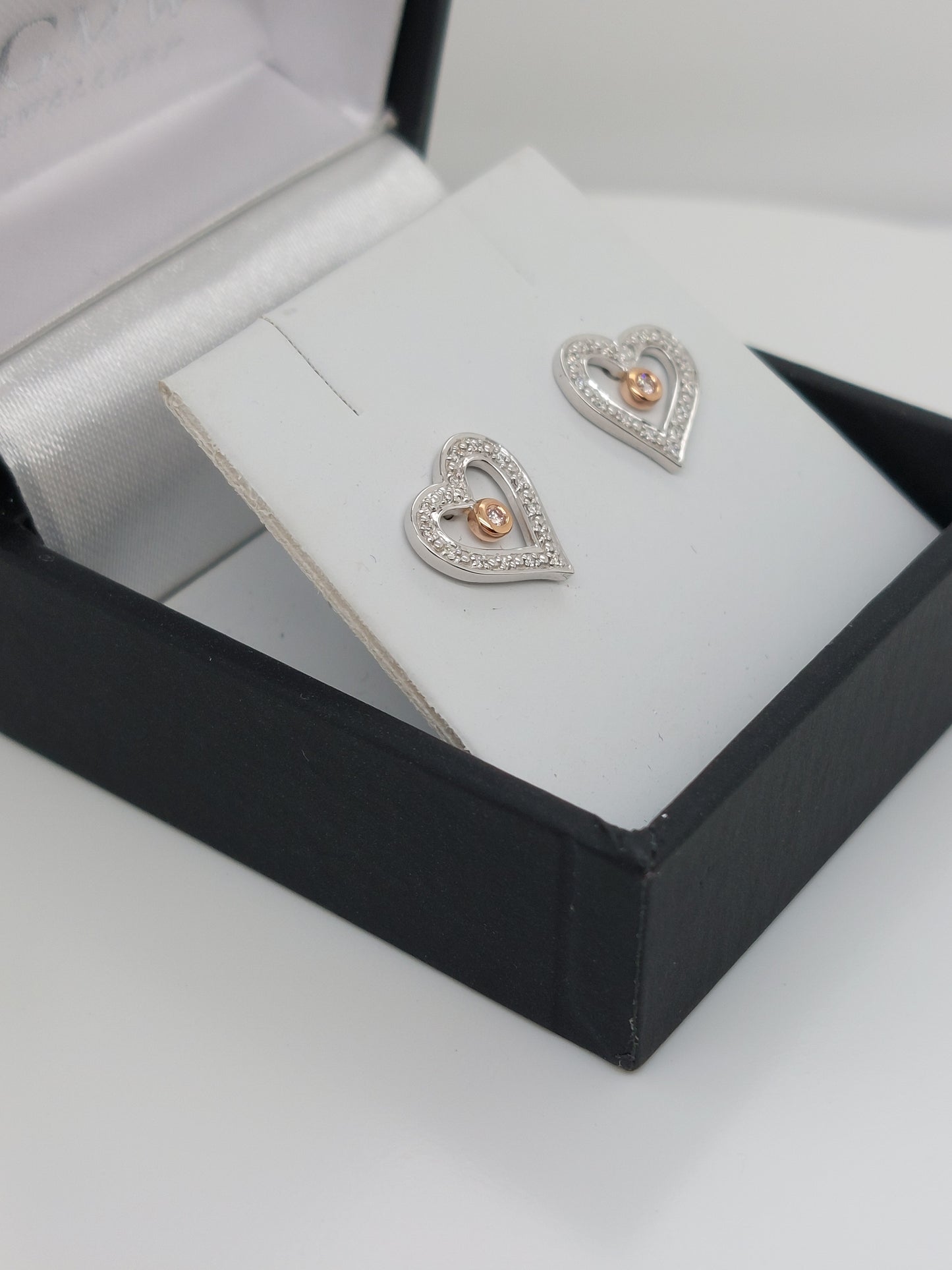 Diamond Set Heart Studs